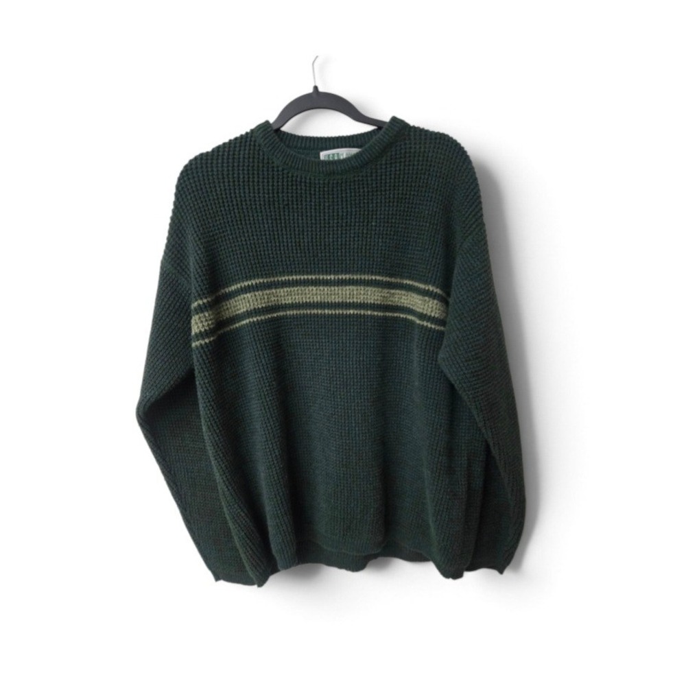 USA Classic Authentic Outfitters Mens XL Green Waffle Knit Striped Sweater